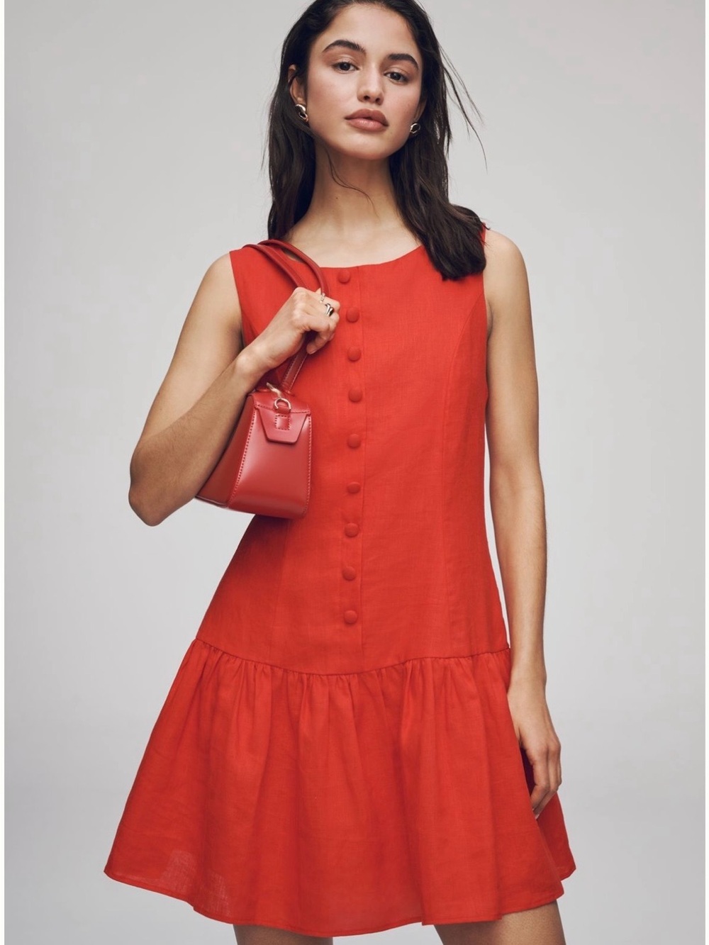 Anthropologie / WAYF Red Sleeveless Button-Front Mini Dress